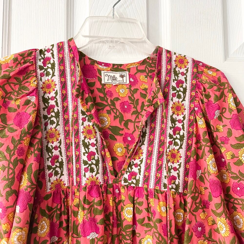 Mille Resort & Travel Passionfruit Saffron Midi Dress Orange Floral Print Medium - Picture 7 of 11